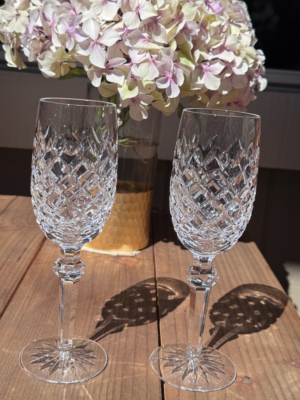 Waterford Powerscourt Retired Crystal Champagne Flutes Pair Signed Ireland 8⅛”